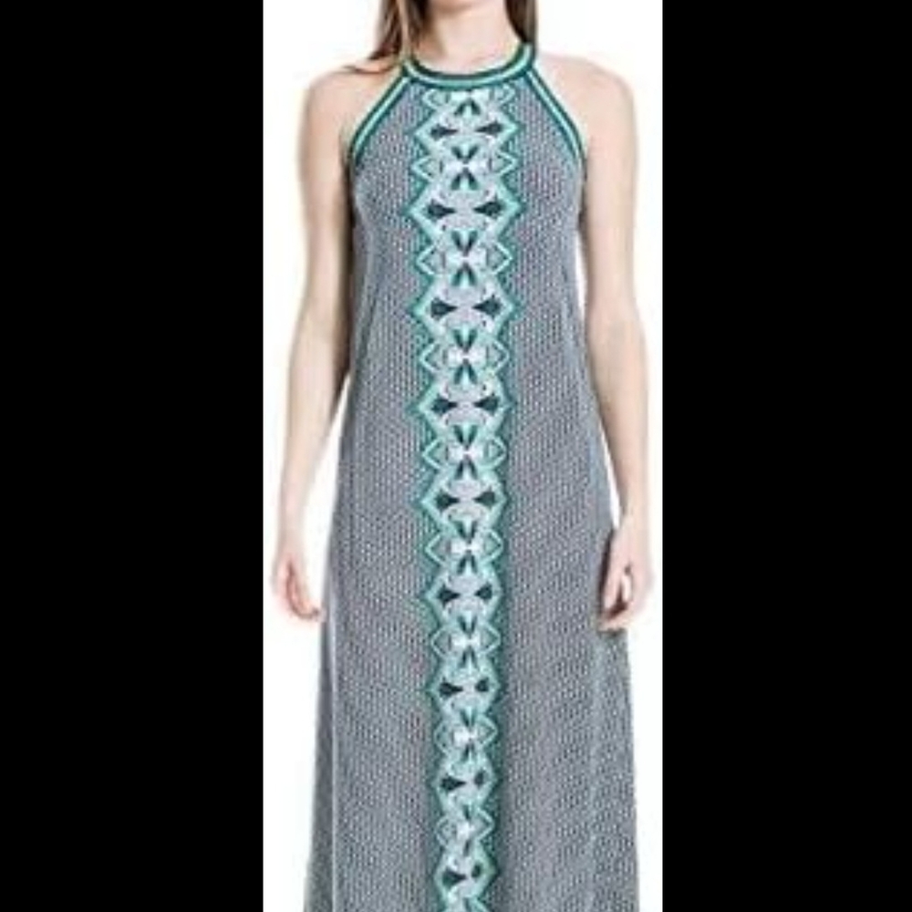 Max Studio Green Black Sleeveless Halter Maxi Dress